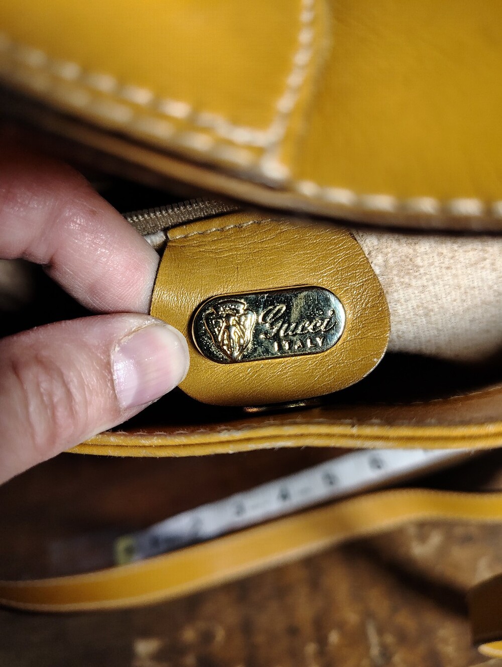 Gucci Yellow Leather and GG Canvas Crossbody Bag - Picture 8 of 13